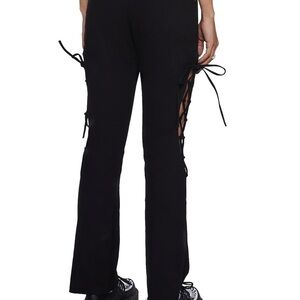 Stuck on Stupid Lace Up Pants SM Black Emo Flare Cyber Goth Frayed Cut Out